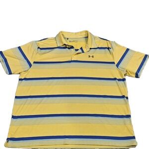 Under Armour Polo Men's Size 2XL Loose Fit Shirt Yellow Blue Striped HeatGear